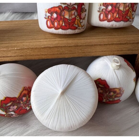 Set Of 8 Vintage White Satin Ball Ornaments - Children & Dogs - Pyramid - Picture 3 of 8